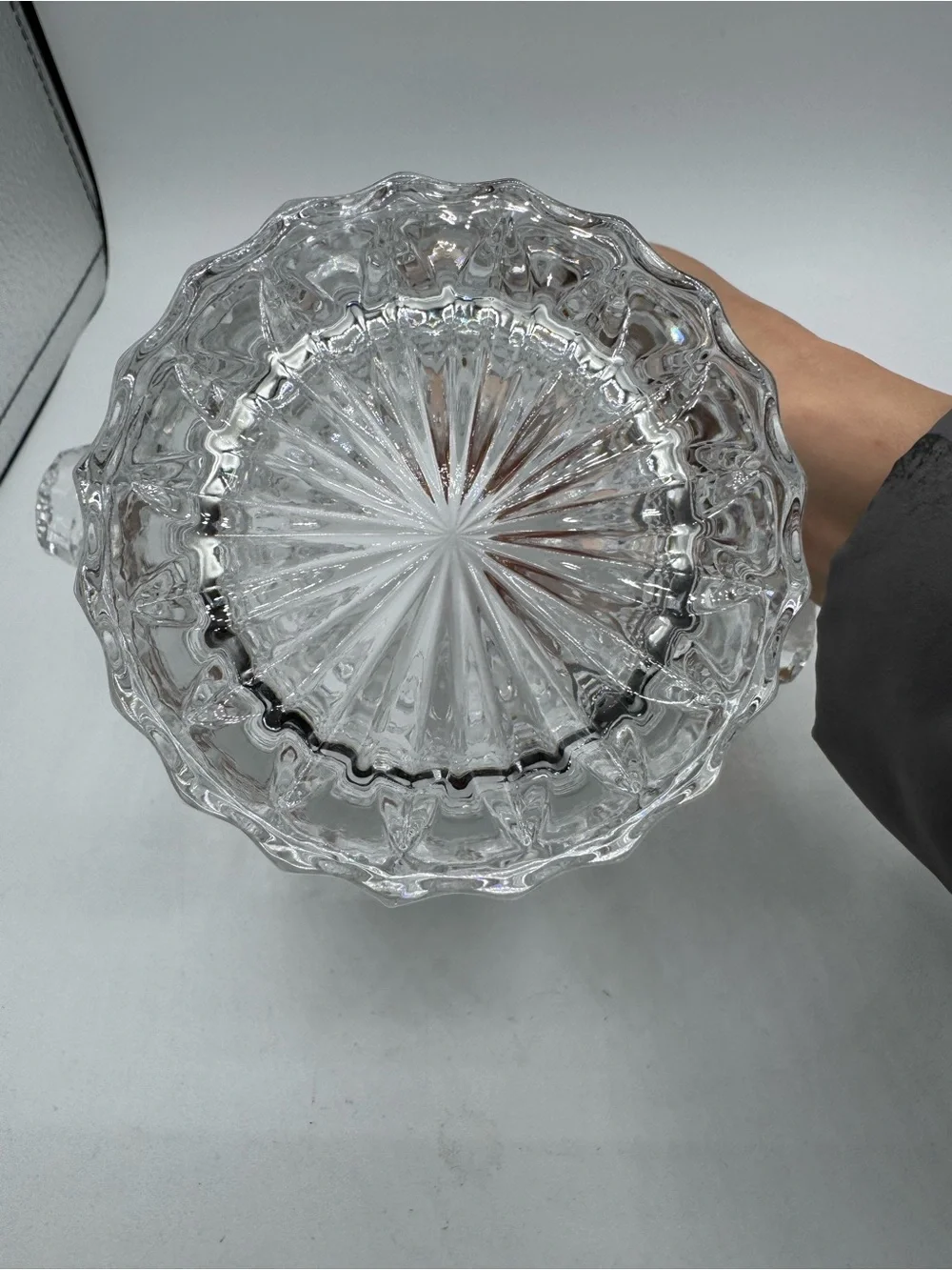 Vintage Crystal Diamond Cut Ice Bucket Heavy Barware Knob Handles